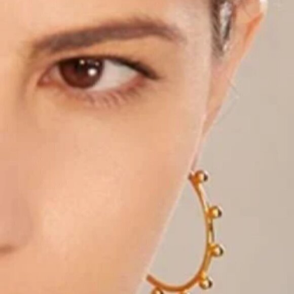 Gold Plated Stainless Steel Big Hoops with Ball Earrings - Picture 3 of 6